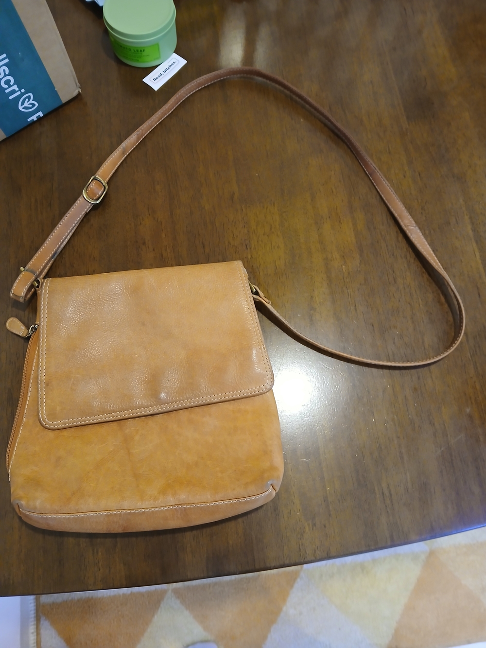 Women's Tan Leather Crossbody Bag - Adjustable Strap Shoulder Purse